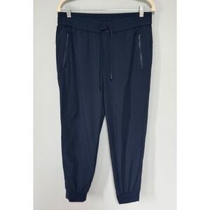 Athleta Navy Blue Trekkie Jogger Pants Petite M/P Zip Pockets Drawstring Waist